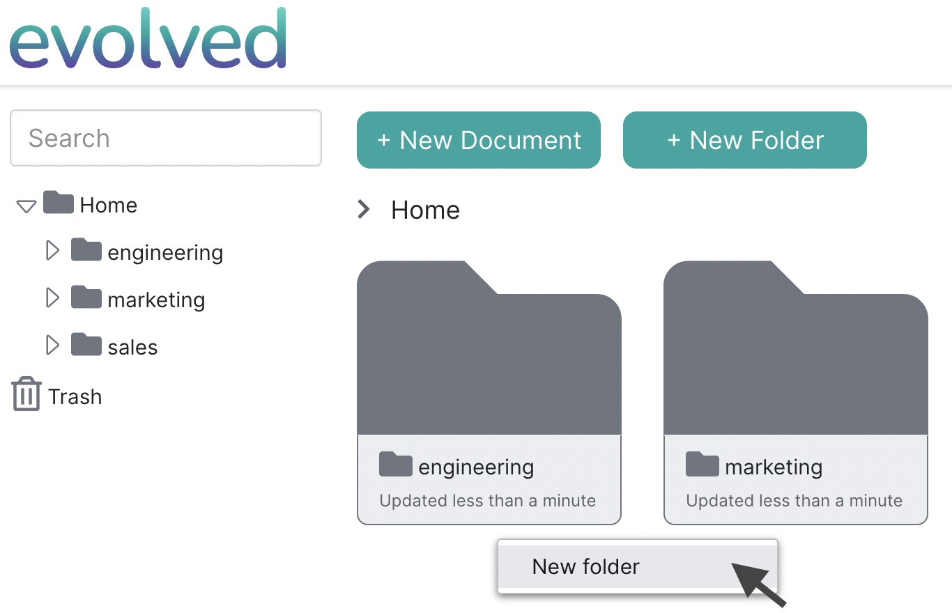 New folder from content menu
