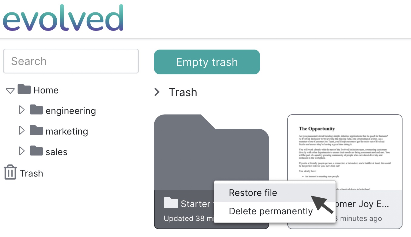 Restore file from context menu