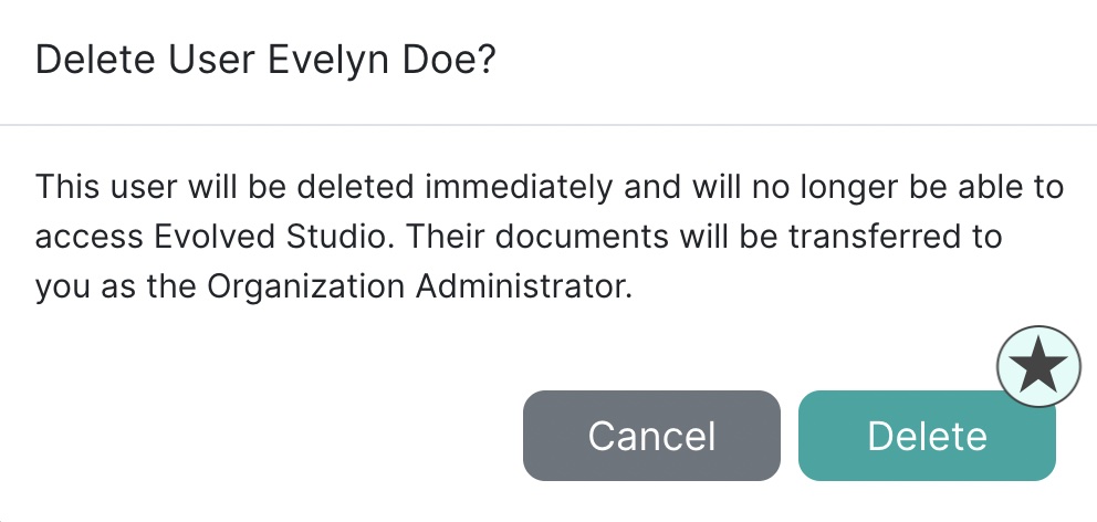 Delete user confirmation