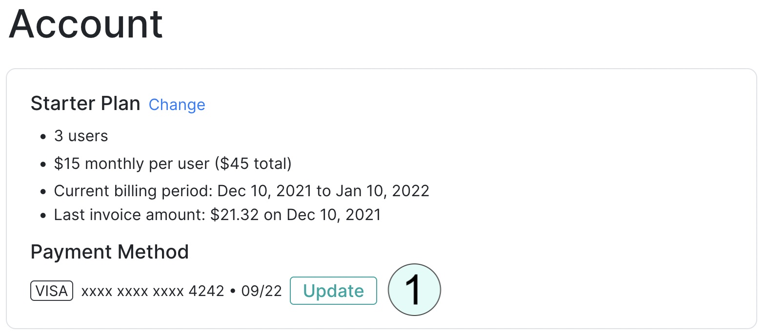 Update payment button in account view
