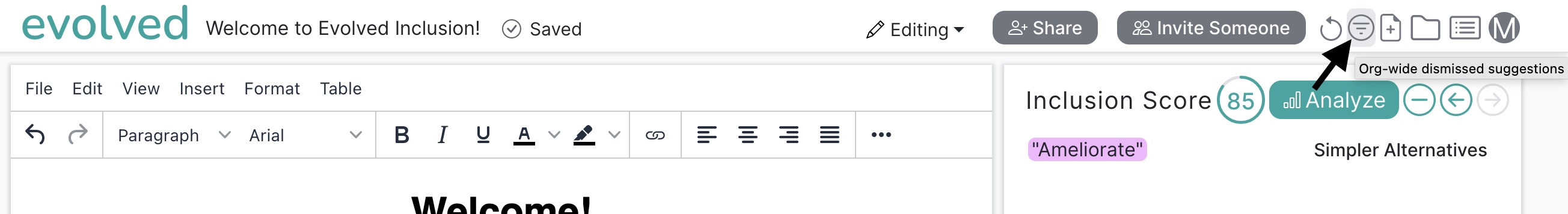 The organization-wide dismissed suggestions button