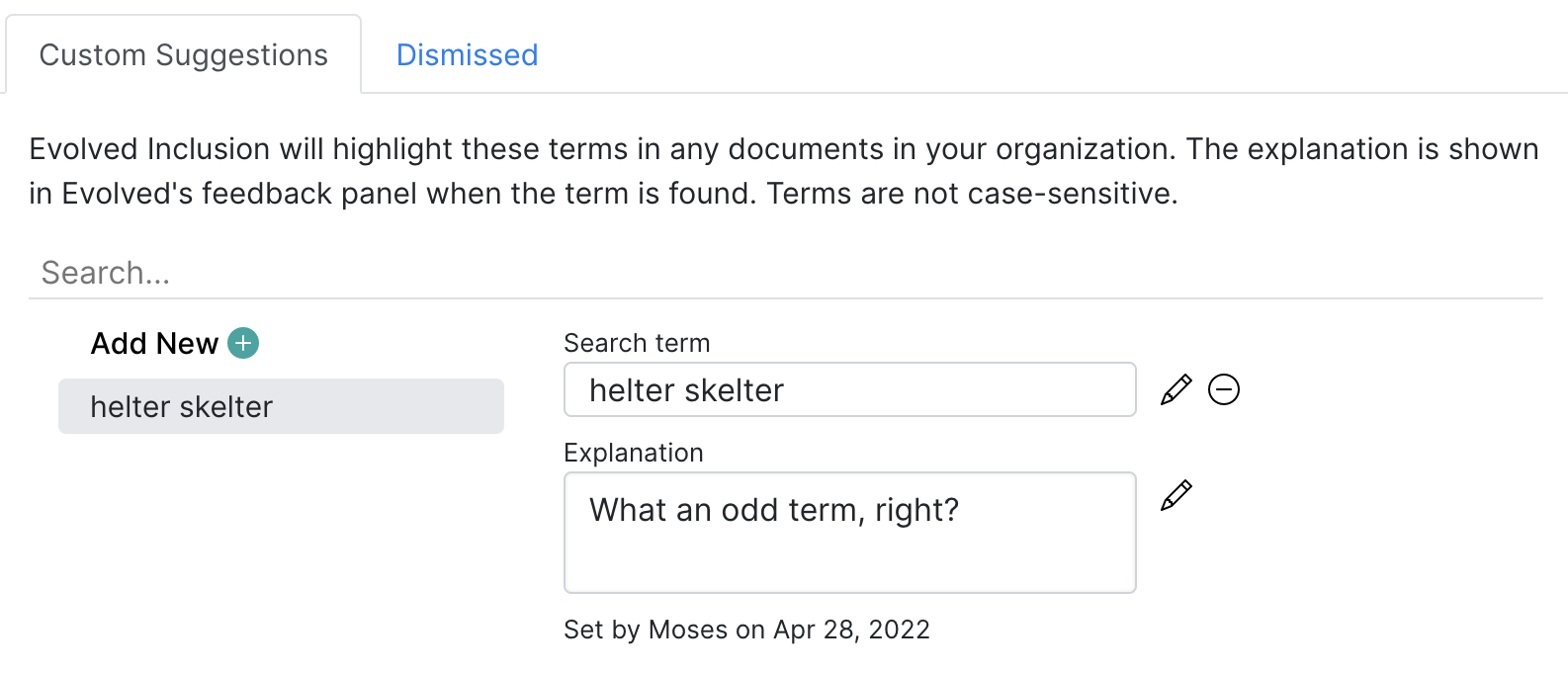 Editing a Custom Suggestion