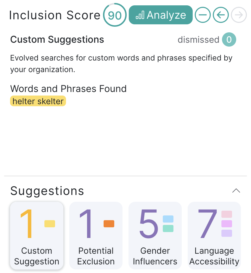 Custom Suggestions panel showing list of suggestions